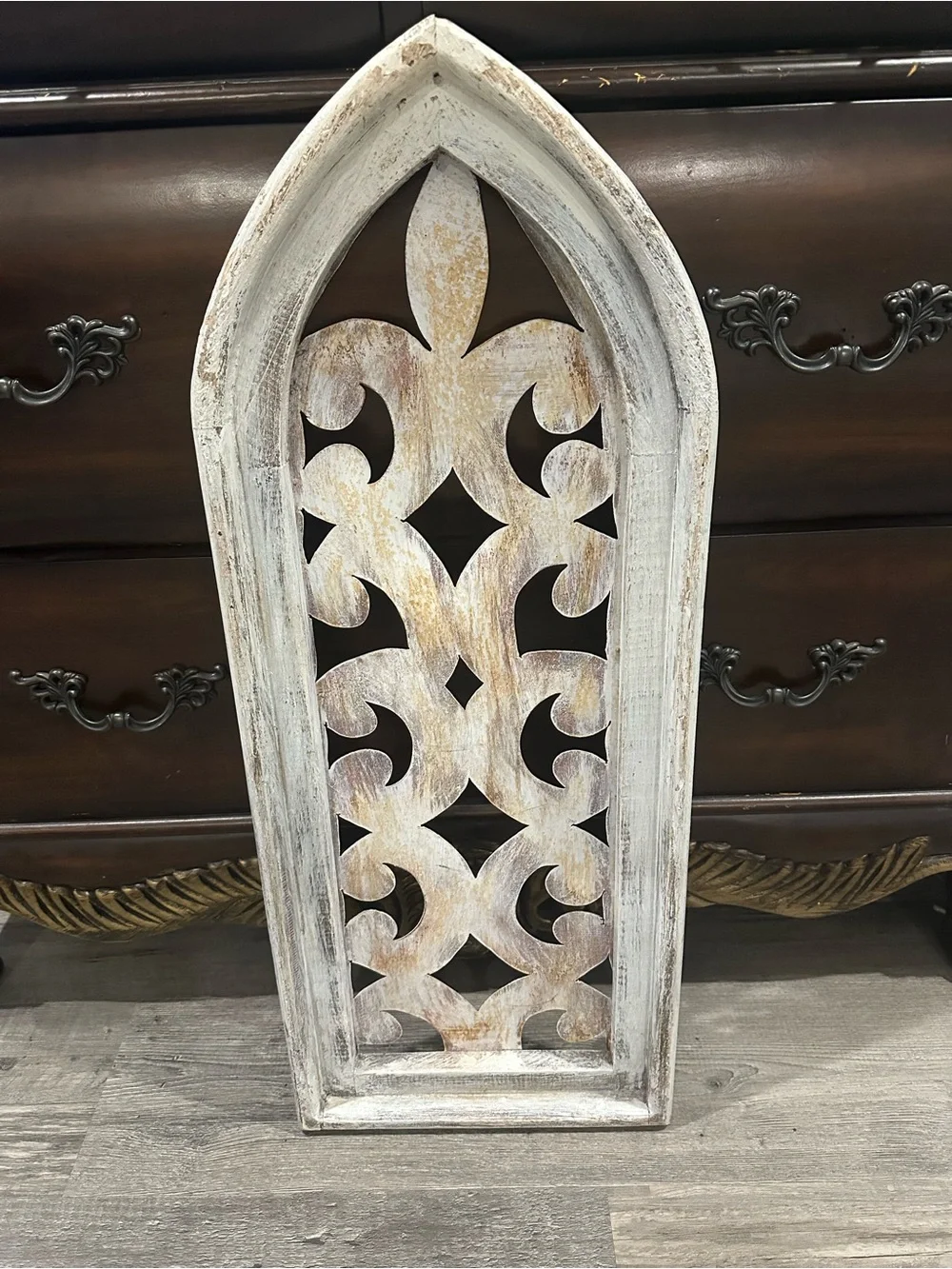 Wooden and metal Decorative Whitewashed Arched Wall Panel - Home Wall Decor